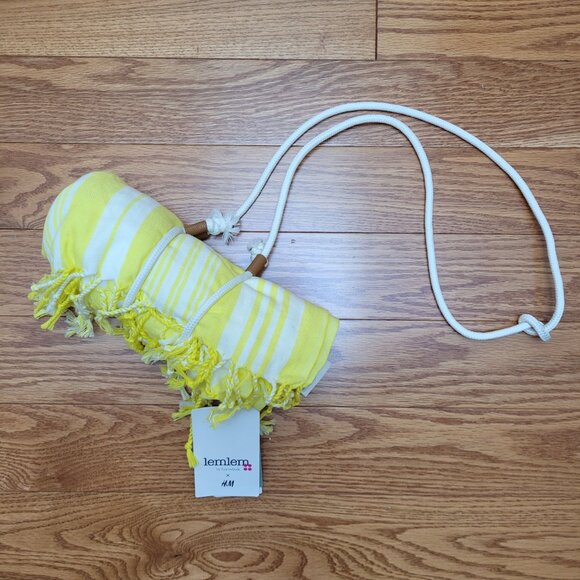 Lemlem x H&M Organic Cotton Beach Towel โ Yellow & White Striped, NWT - Picture 2 of 5